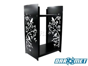 Firewood basket stand | 46 x 40 x 115 cm | sheet metal 2.5 mm | pattern: BIRD - DARMET