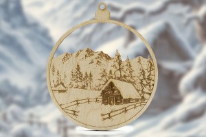 Christmas decoration wooden bauble | HOUSE IN THE MOUNTAINS IN WINTER | DIAMETER 9.5 CM - DARMET