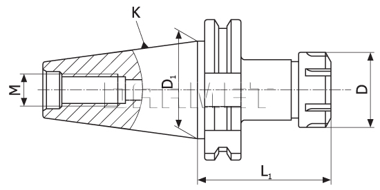 ER collet technical drawing with dimensions.