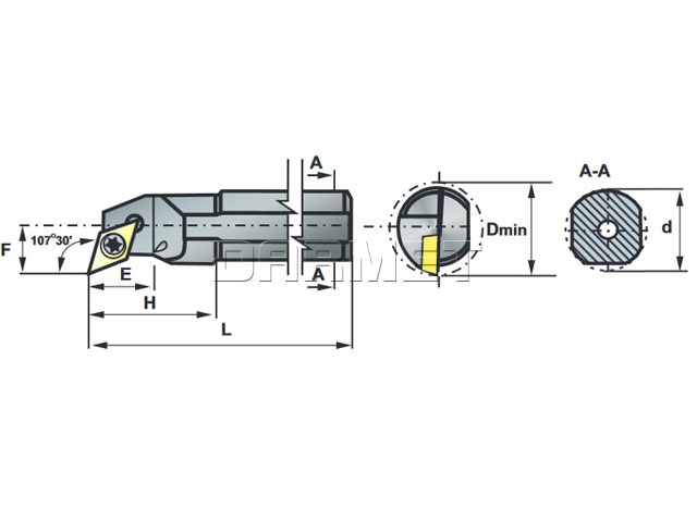 turning tool A20Q-SDQCR-11 - technical drawing