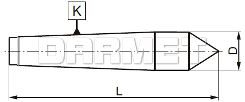 Technical drawing of fixed lathe center MK0 with 60° carbide tip – key dimensions.