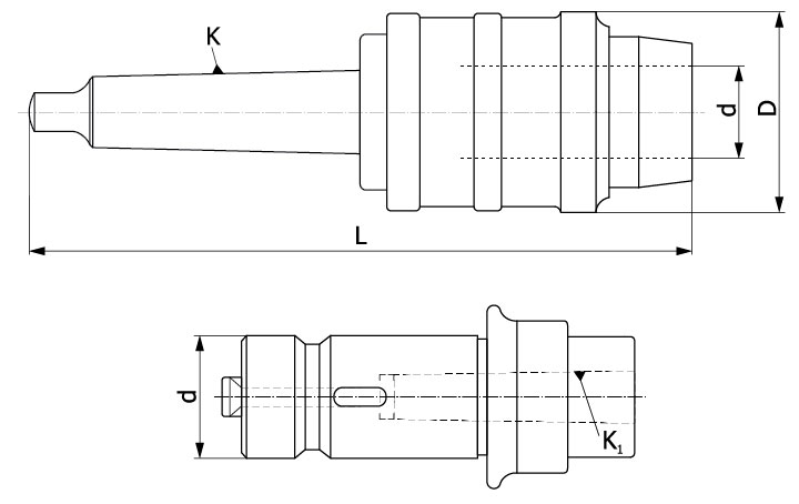 Quick-change Morse 2 reduction holder - dimensions