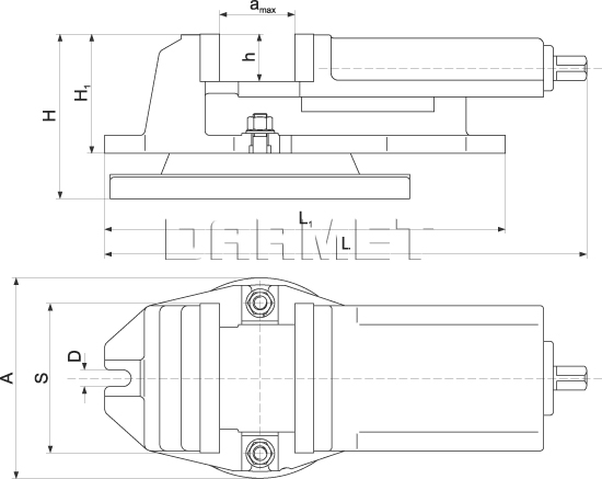 ROTARY MACHINE VISE FQ - technical drawing with dimensions