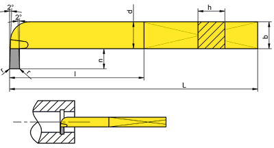 TURNING TOOL HOOK BORING BAR NNWc ISO11 SIZE 16x16, CARBIDE U20 (M20)