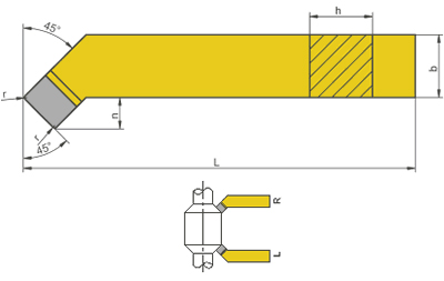 CURVED RIGHT-HAND TURNING TOOL NNZc ISO2 SIZE 20x20, CARBIDE U20 (M20)