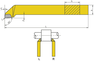 CURVED SIDE TURNING TOOL RIGHT NNBc ISO3 SIZE 25x16, CARBIDE U20 (M20)