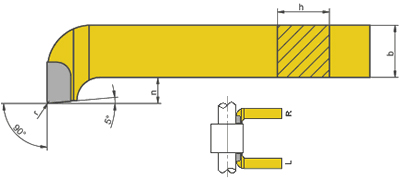 LEFT-HAND FRONT TURNING TOOL NNBm ISO5 SIZE 25x25, CARBIDE U20 (M20)