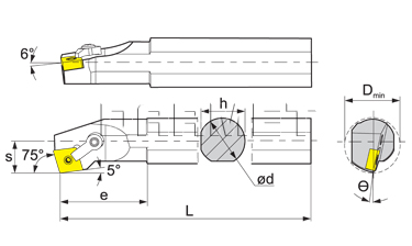 Folding turning tool for internal turning: S25R-MCKNR-12