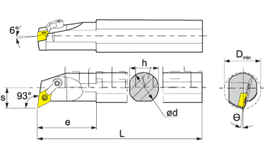 Folding turning tool for internal turning: S25R-MDUNR-15