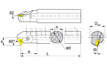 Folding turning tool for internal turning: S25R-MTWNR-16