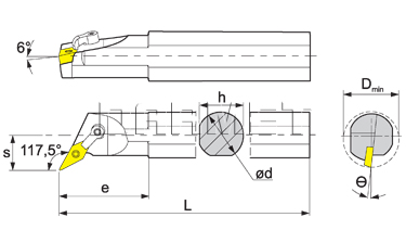 Folding turning tool for internal turning: S25R-MVQNR-16
