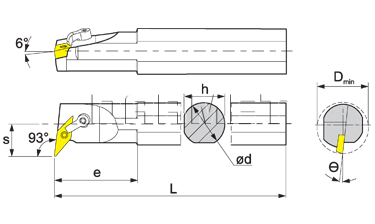 Folding turning tool for internal turning: S25R-MVUNR-16