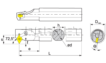 Folding turning tool for internal turning: S25R-MVWNR-16
