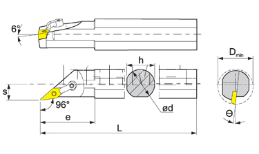 Folding turning tool for internal turning: S32S-MVXNR-16
