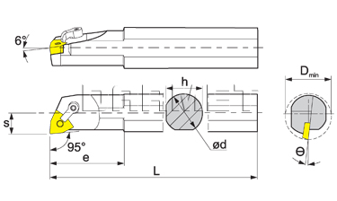 Folding turning tool for internal turning: S25R-MWLNR-08