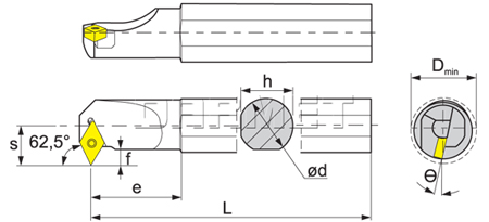 Folding turning tool for internal turning: S16Q-SDWCR07