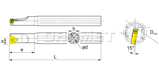Folding turning tool for internal threading - dimensions