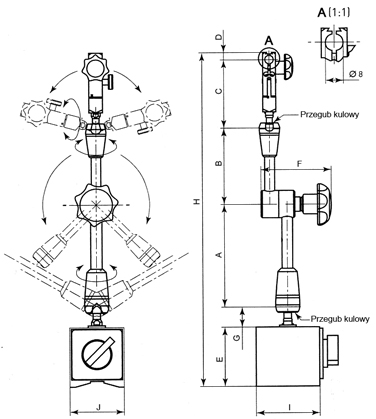 Articulated magnetic stand with mechanical clamp (104)