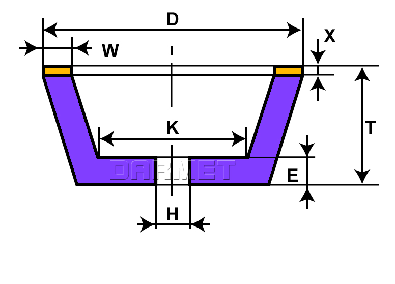 DM-2772 conical diamond grinding wheel - dimensions
