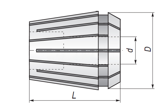 ER collet technical drawing with dimensions.